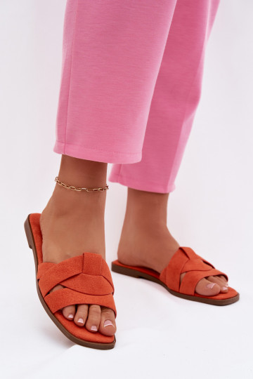 Dames lage slippers met banden van kunstsuède in oranje Florane 2