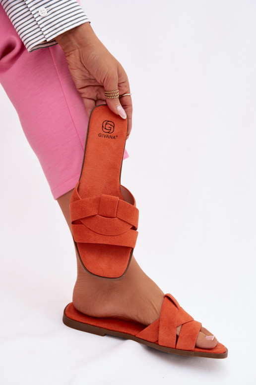 Slippers Dames plat Met Strepen van eco-suèdeoIne oranje Florane