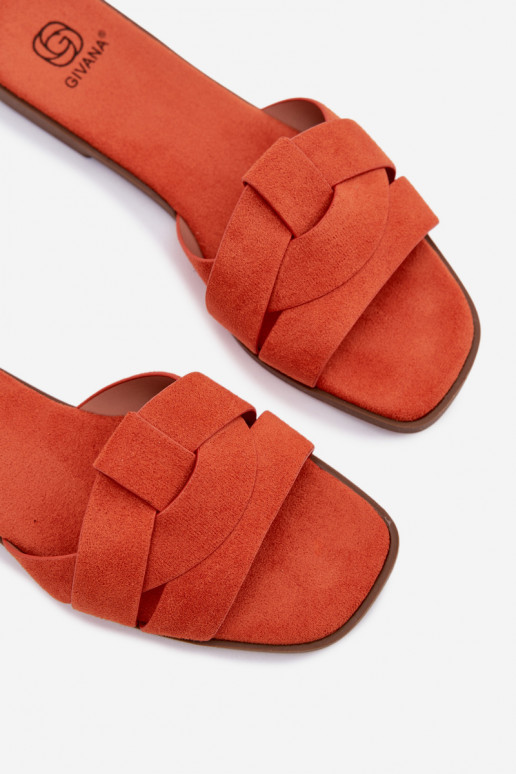 Slippers Dames plat Met Strepen van eco-suèdeoIne oranje Florane