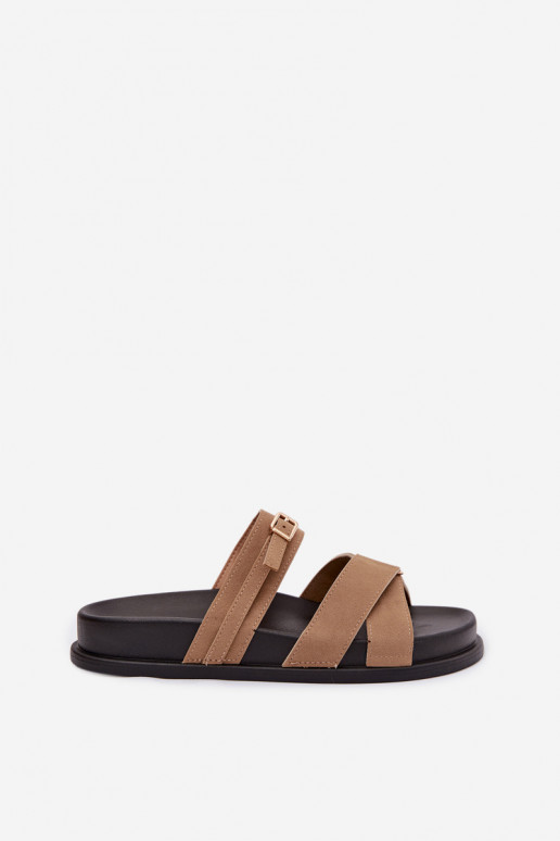 Damespantoffels Met Strepen I Złotą met gespen beige Selorina