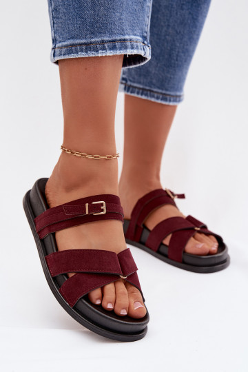 Dames slippers met gouden banden en gespen in bordeaux Selorina 2