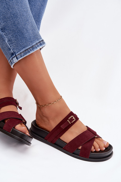 Damespantoffels Met Strepen I Złotą met gespen bordeaux Selorina