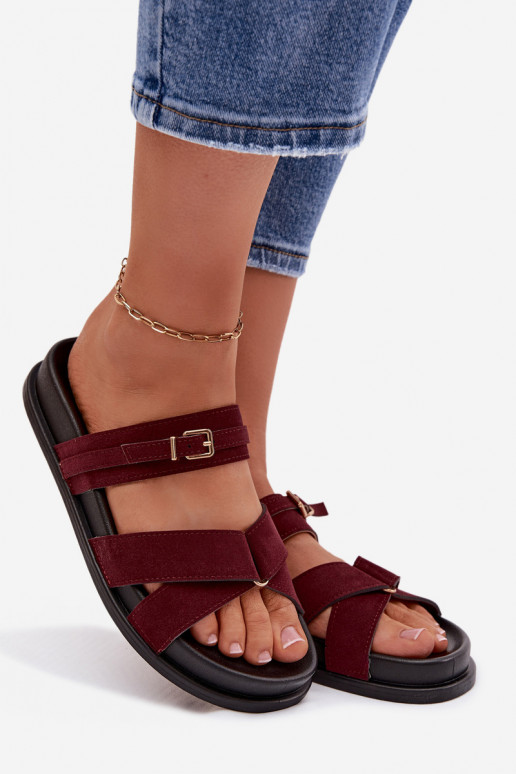 Damespantoffels Met Strepen I Złotą met gespen bordeaux Selorina