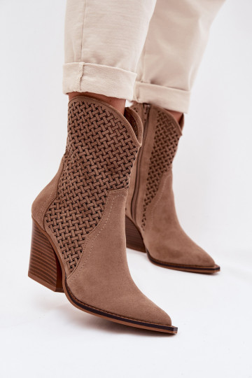 Damesankle boots met ajour-elementen in zandkleur Rivorina 2
