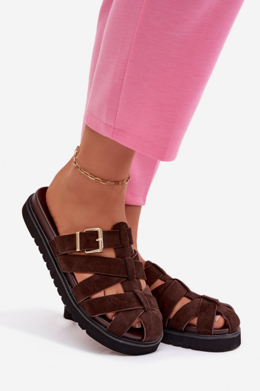 Damespantoffels Met Strepen I Złotą met gespen CzekoladoIne Roselisse