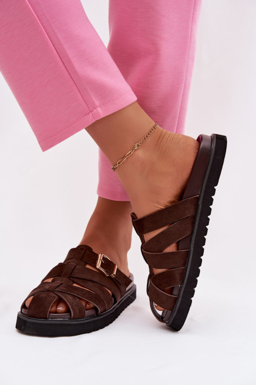 Damespantoffels Met Strepen I Złotą met gespen CzekoladoIne Roselisse