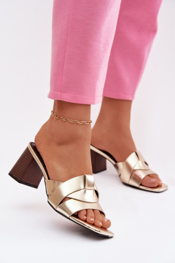 Damespantoffels met hakken Met Strepen Eko Leer gouden kleur Corivelle 2