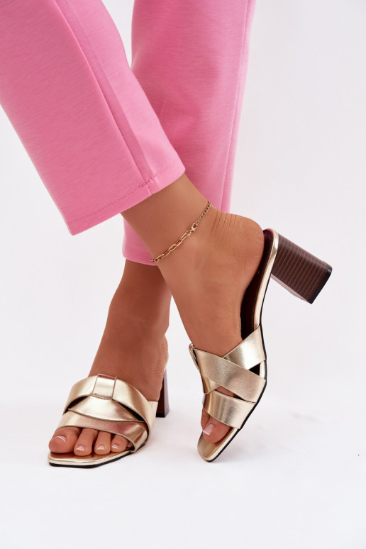 Damespantoffels met hakken Met Strepen Eko Leer gouden kleur Corivelle