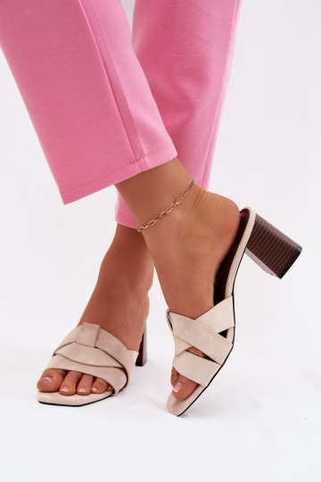 Damespantoffels met hakken Met Strepen van eco-suèdeoIne beige Corivelle 2