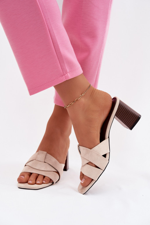 Damespantoffels met hakken Met Strepen van eco-suèdeoIne beige Corivelle