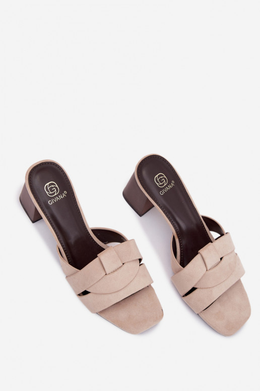 Damespantoffels met hakken Met Strepen van eco-suèdeoIne beige Corivelle