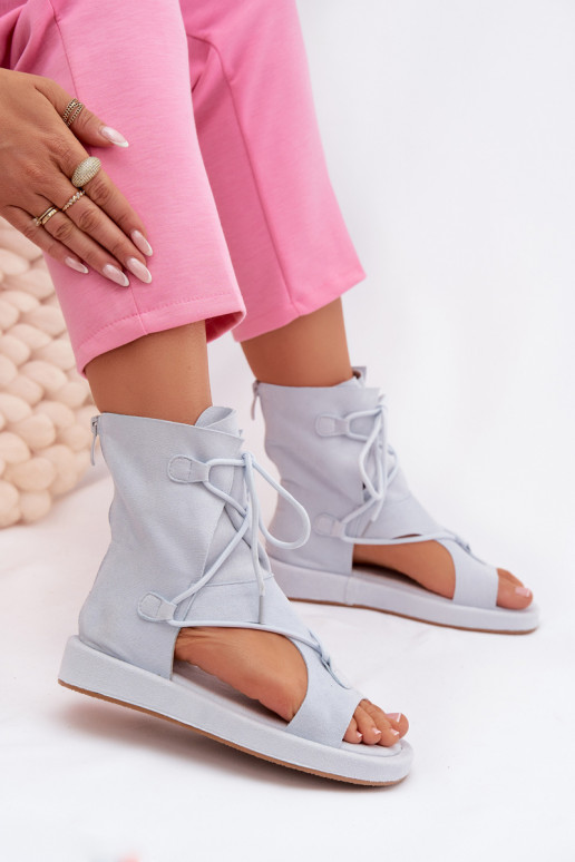 Dames sandalen van eco-suèdeoIne met laarzen I INiązaniem lichtblauIn Ferlisse