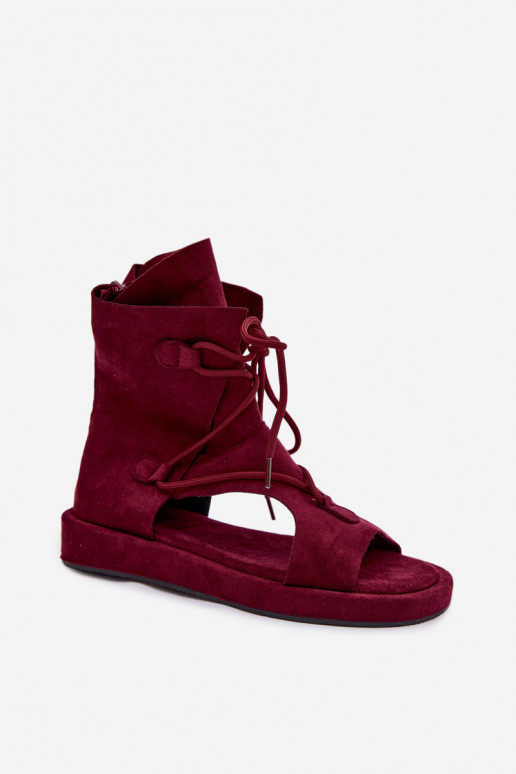 Dames sandalen van eco-suèdeoIne met laarzen I INiązaniem bordeaux Ferlisse