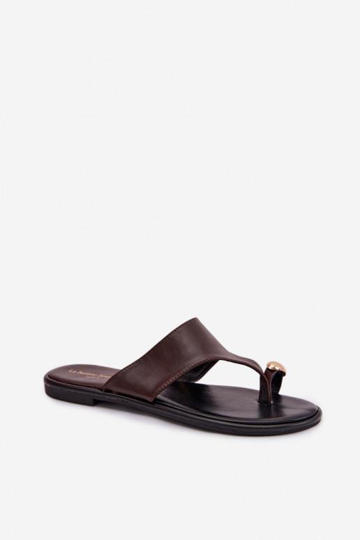 Slippers Dames plat Eko Leer Ze gouden kleurm Detalem CzekoladoIne Lavessa