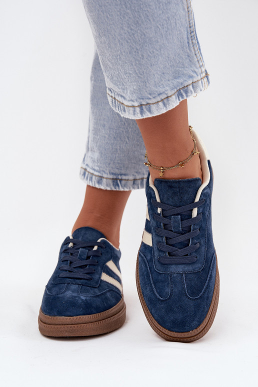 Sneakers model schoenen Dames van suède met platform donkerblauIn Sylviona