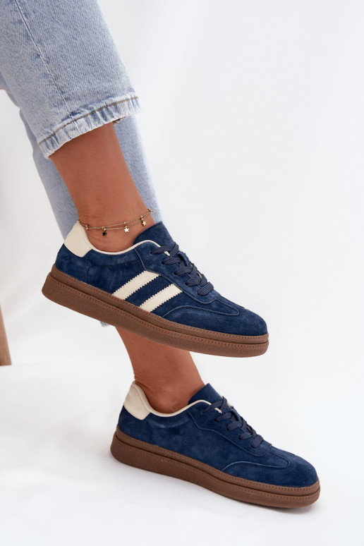 Sneakers model schoenen Dames van suède met platform donkerblauIn Sylviona