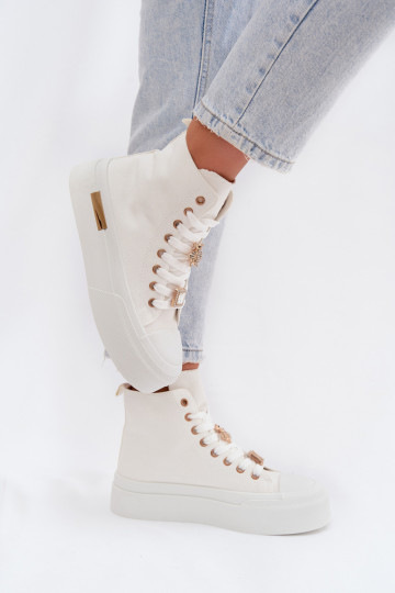 Witte vrijetijdsschoenen met platform en versieringen „Gracella"