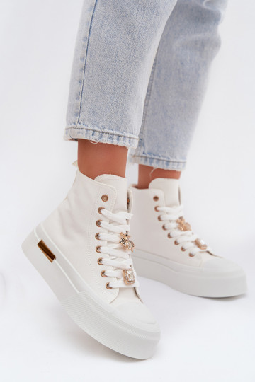 Witte vrijetijdsschoenen met platform en versieringen „Gracella" 2