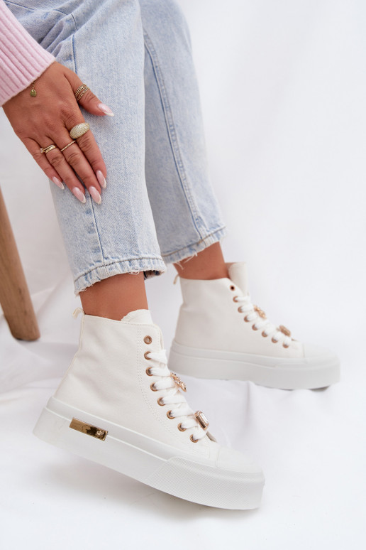 Witte vrijetijdsschoenen met platform en versieringen „Gracella"