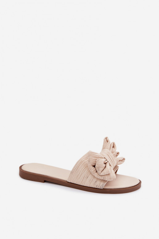 Dames slippers met brede hakken en strikken in zandkleur Amivelle