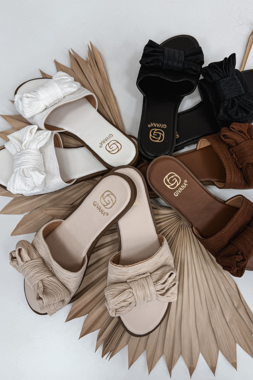 Dames slippers met brede hakken en strikken in zandkleur Amivelle