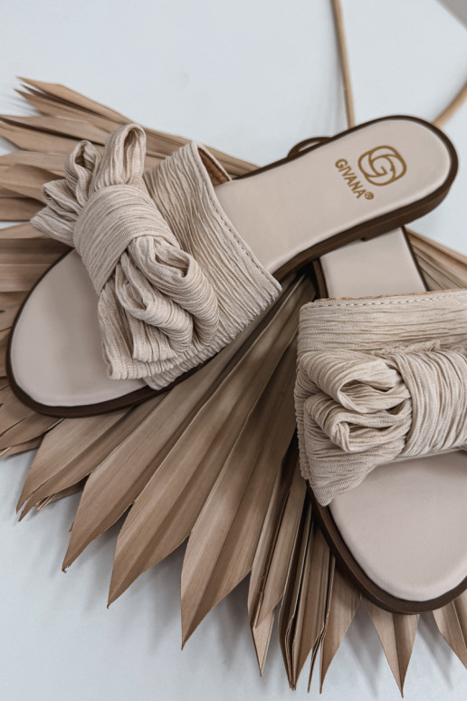 Dames slippers met brede hakken en strikken in zandkleur Amivelle