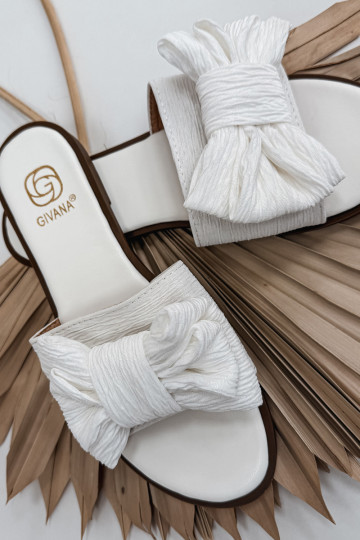 Damespantoffels met brede hakken en strikken, witte kleur Amivelle 2