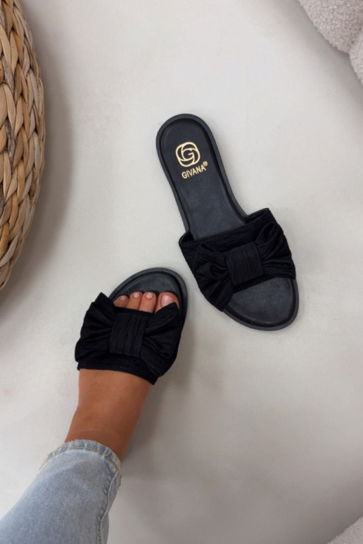 Dames zwarte pantoffels met brede hakken en strikken Amivelle