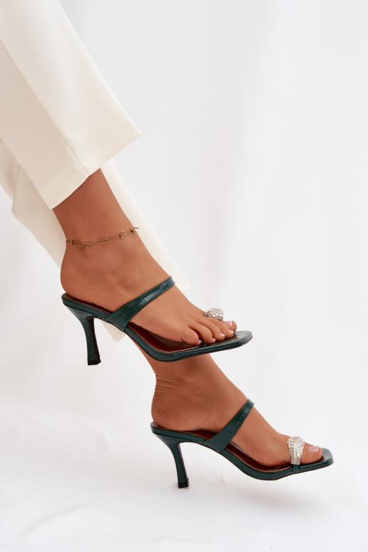 Dames flesgroene pantoffels met dunne hakken en decoratieve details Lorissa