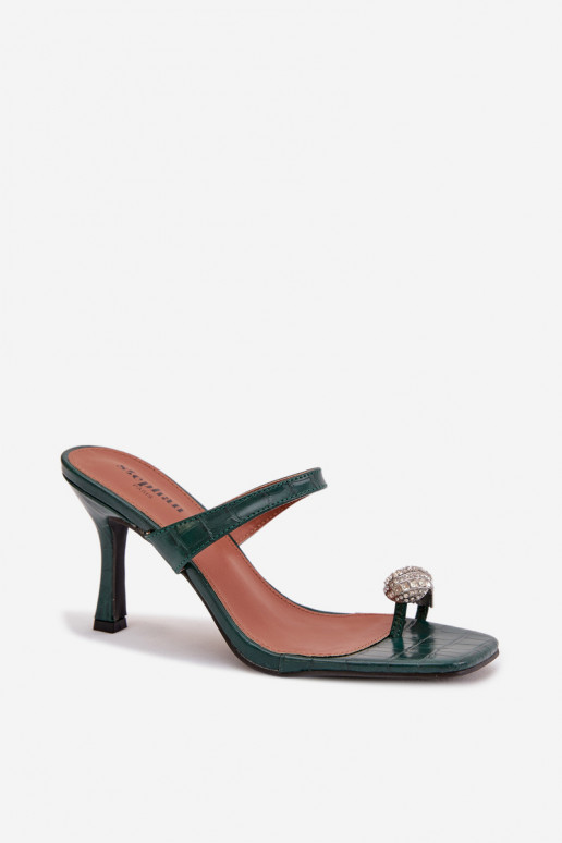 Dames flesgroene pantoffels met dunne hakken en decoratieve details Lorissa