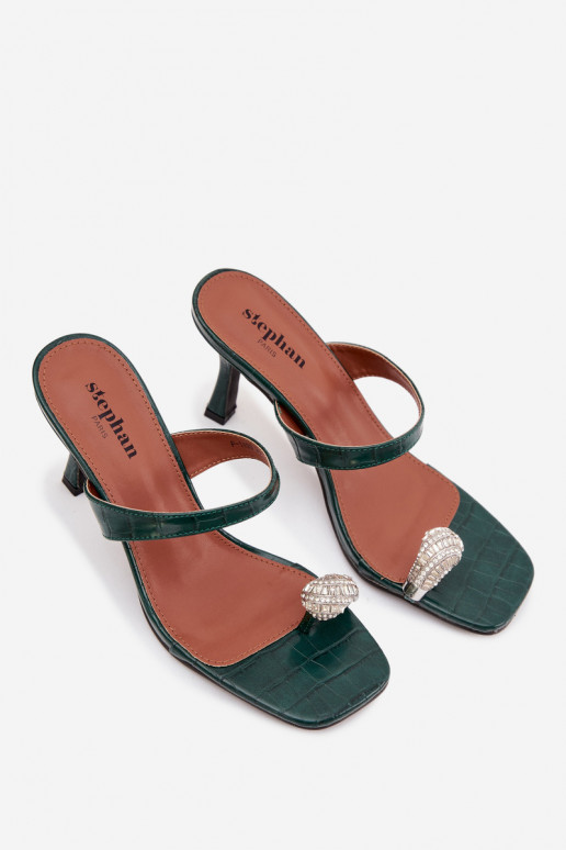 Dames flesgroene pantoffels met dunne hakken en decoratieve details Lorissa