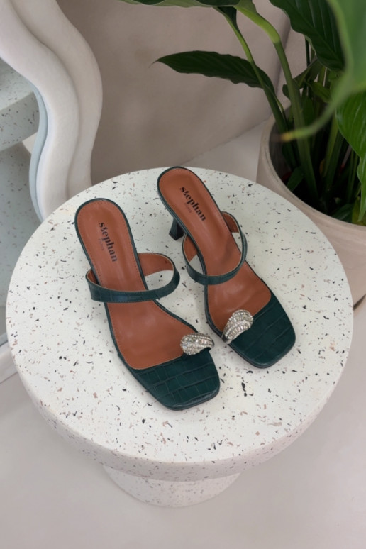 Dames flesgroene pantoffels met dunne hakken en decoratieve details Lorissa