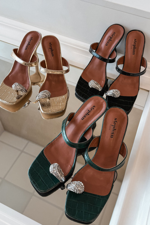 Dames flesgroene pantoffels met dunne hakken en decoratieve details Lorissa