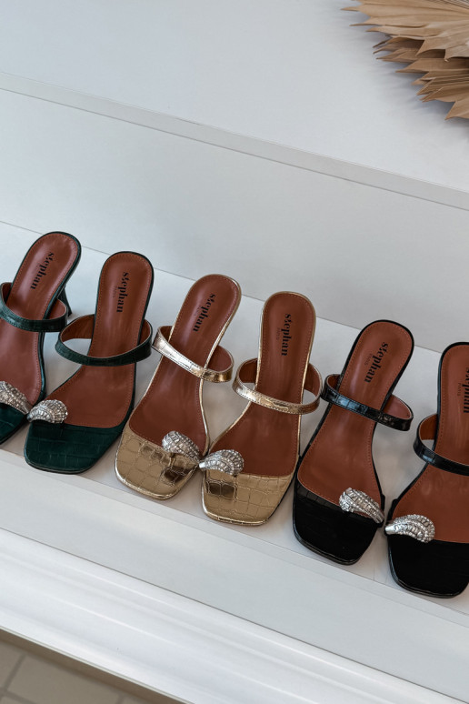 Dames flesgroene pantoffels met dunne hakken en decoratieve details Lorissa