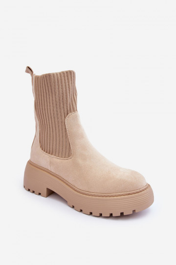 Suede schoenen met soktype laars met platform En platte hakken beige ReInam