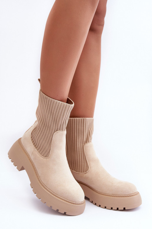 Suede schoenen met soktype laars met platform En platte hakken beige ReInam