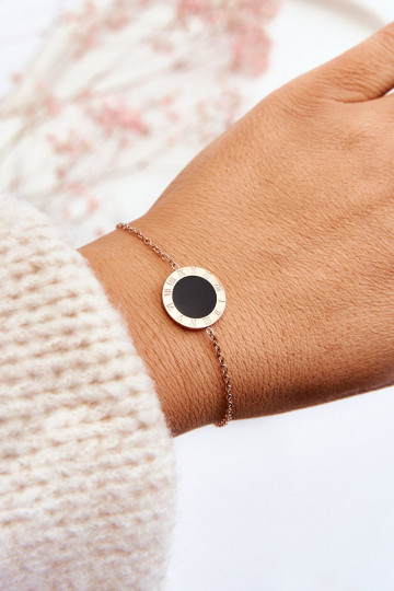 Dames armband celebrity in zwart met cirkel in roségoud