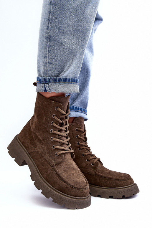 Suede schoenen schoenen opInarmen met brede hakken kaki kleuren Zikey