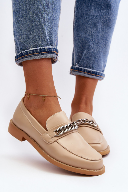 Dames Eko Leer Mocassins met kettingen beige Nohlies