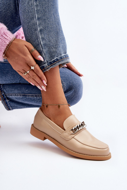 Dames Eko Leer Mocassins met kettingen beige Nohlies