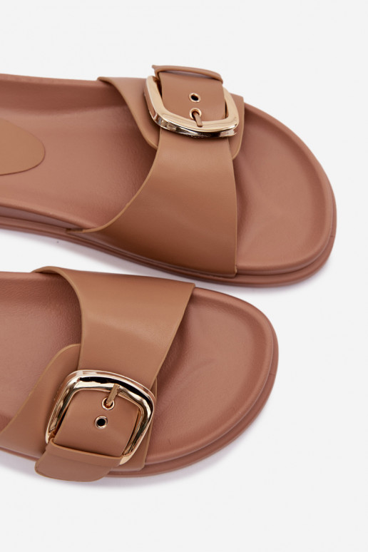 Damespantoffels met gouden gespen beige Rosivana