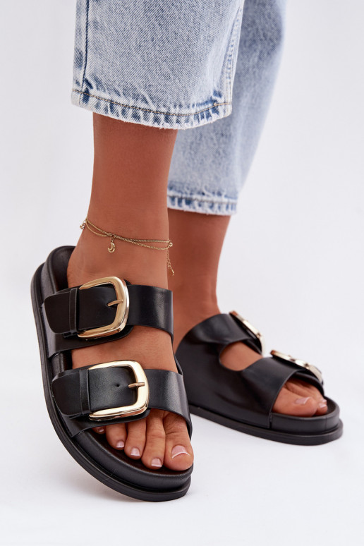 Damespantoffels Eko Leer Ze gouden kleurmi met gespenmi zInart Tervessa