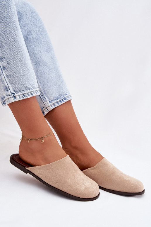Slippers Dames platvan eco-suèdeu beige Veronelle