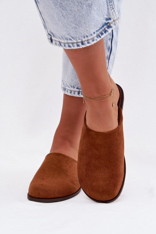 Slippers Dames platvan eco-suèdeu bruine kleur Veronelle