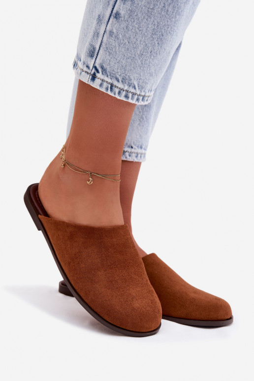 Slippers Dames platvan eco-suèdeu bruine kleur Veronelle