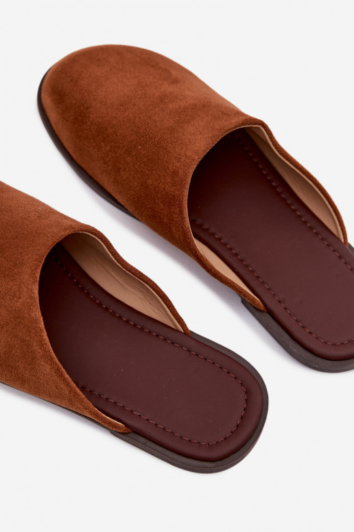 Slippers Dames platvan eco-suèdeu bruine kleur Veronelle