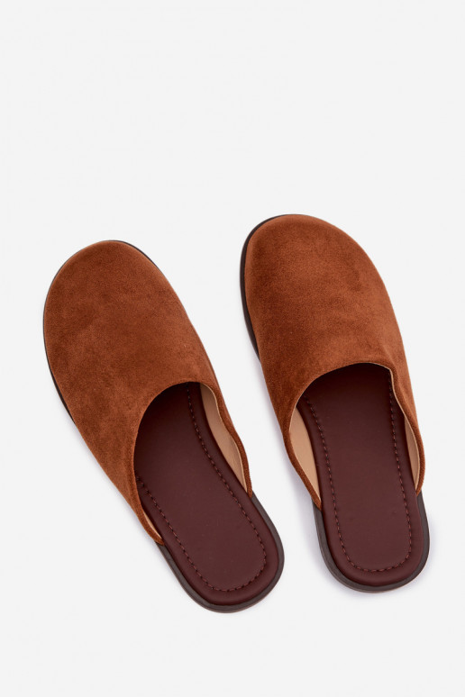 Slippers Dames platvan eco-suèdeu bruine kleur Veronelle