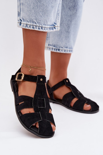 Dames gladiatorsandalen plat in zwart „Belanessa"
