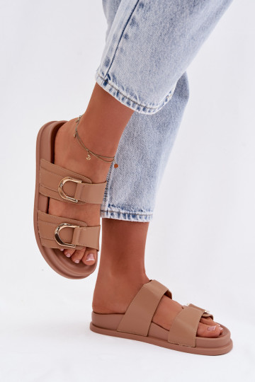 Eko Leren pantoffels Dames Met Strepen beige Rosinessa