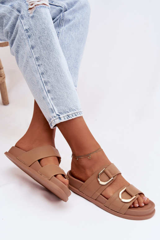 Eko Leren pantoffels Dames Met Strepen beige Rosinessa